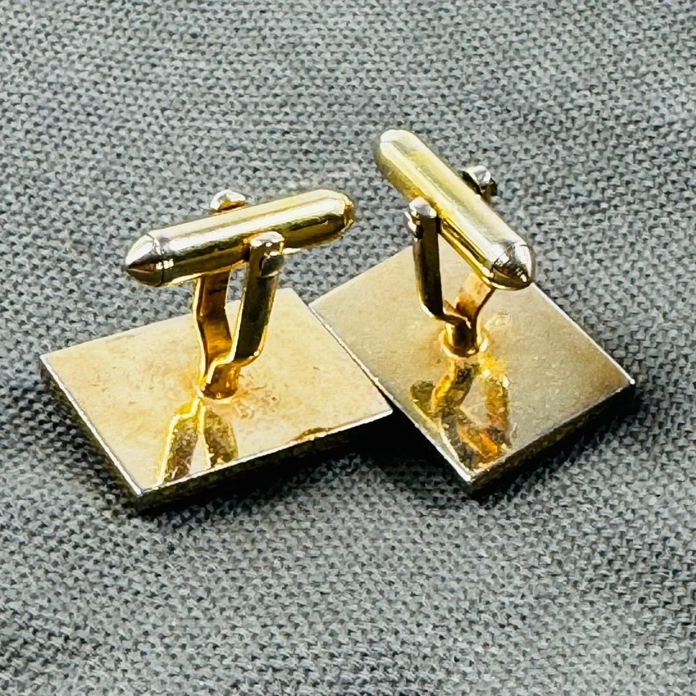 VTG Tigers Eye Gold Tone Rectangular Cufflinks Bullet Back MCM Dad Father Exec